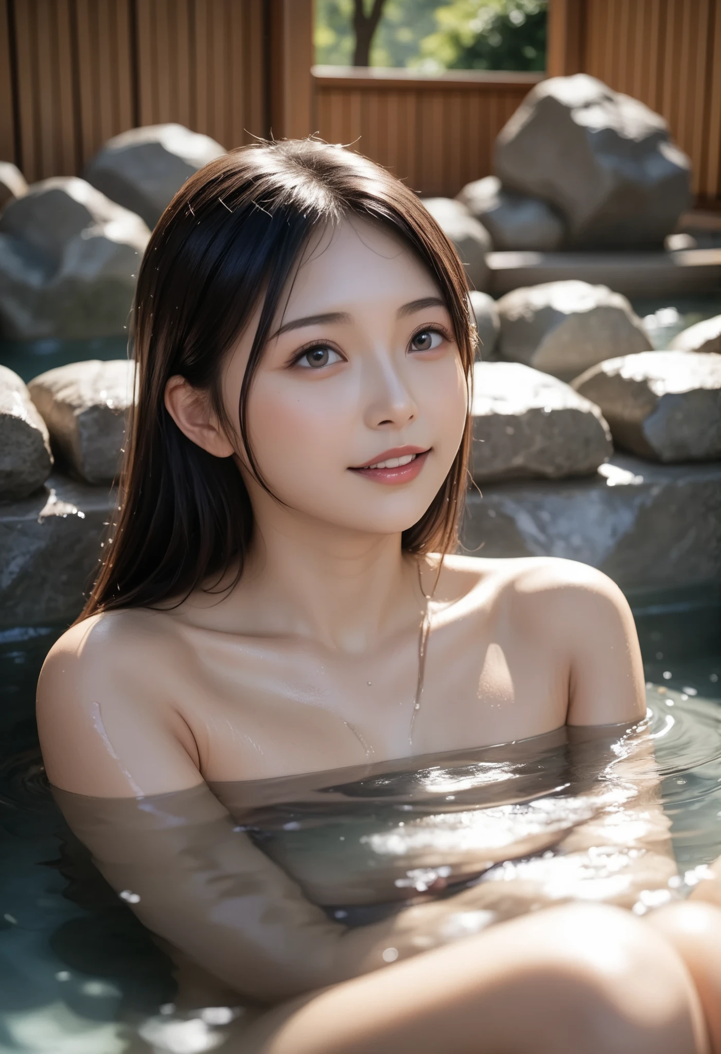 最high quality 、high quality 、 最High Fine、High Fine、8K quality、high image quality 、最high quality、 masterpiece 、immersive video、 very realistic images of the floor at night 、Realistic Painting、 perfect detail 、 Fukasoko Onsen 、High Fidelity、 perfect pictures without blur、close to reality、 image faithfully reproduced down to the smallest detail、 Exquisite and Realistic Weapons 、 exquisite and realistic human skin 、 realistic face in every detail、 Realistic eyes with attention to detail 、 realistic lips drawn with minimal detail 、 detailed and real teeth、Real ears、 Realistic Hair 、detailed and realistic breasts、  Realistic nipples in great detail 、 Realistically drawn areolas 、 realistic nipples drawn realistically down to the smallest detail 、 detailed realistic female organs 、Detailed and realistic vagina、 detailed anal clitoris 、 labia minora detail drawn realistically in every detail 、anus 、Labia minora realistically drawn down to the smallest detail 、realistic pubic hair expressed down to the smallest detail、(((female pubic hair:1.3)))、((Japanese model))､((hot spring girl))、((Young face))、((black hair))、((Medium Rounded Breasts))、((stylish body ))、(((Wet skin all over )))、(((nude)))、Japanese woman at a natural hot spring in the hot spring area、Japanese woman relaxing in the bath、(soft natural light)、((in the deep forest(soak only your ankles in an indoor hot spring))、((Hot Springs Surrounded by Rocks))、((Deep bathtub(Deep Hot Springs))、((Bathing in a hot spring ))、((close to wet towels))、((hot springs))、((腰までhot springs))、((sit down on your hips))、((kneel down and sit in the hot springs))、((kneel down and sit in the hot springs))、((Lying in a hot spring))、((膝をつきながらBathing in a hot spring ))、((in the hot spring area、Lie down until the water reaches your shoulders))、((Please lie down while soaking in water up to your shoulders.))、((Very clear fresh water))、(( Main Body Seen from the Surface of the Water ))､(((watching her from a random angle)))