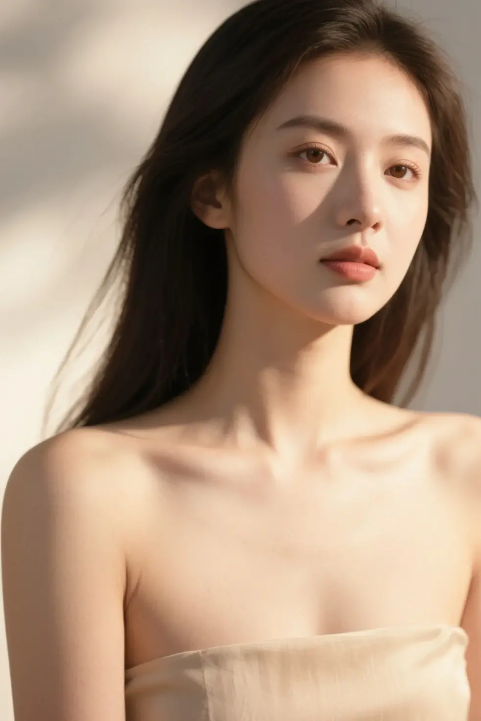 (((best quality))),(((ultra detailed))),(((masterpiece))),illustration,((1 beautiful girl,solo)),((slim,thin)),((small breasts,flat chest)),((summer afternoon)),(in cornfield:1.3), (strapless hotpink :1.3),delicate,(medium straight hair:1.2), radiant smile, vibrant atmosphere, elegance, grace,fresh and cool,towering stalks, densely packed, soothing melody, serene and peaceful, hustle and bustle,majesty, harmoniously, essence of summer, tranquility, relaxation, peacefulness of nature,((from front,close-up of face))