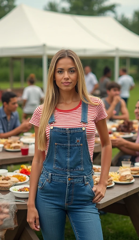 shakira, white short skirt, brown T-shirt. outdoor BBQ grill