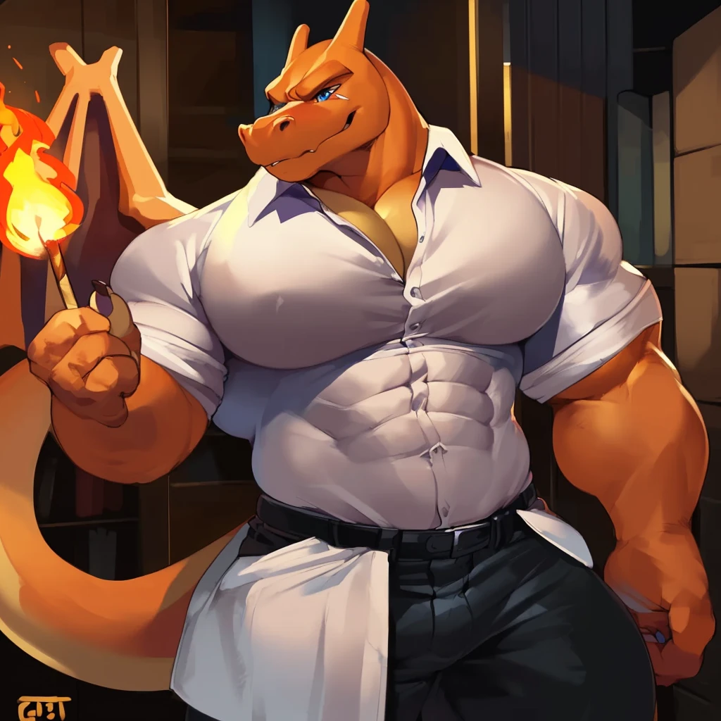 Solo, Anthro, male (((typhlosion, pokemon, green eyes, black sclera, muscular, huge muscular, broad shoulders, big pecs, abs, fire moehawk, fire mane, black body, black fur, tan body, tan abdomen, tan pecs, veiny muscles, muscular neck, arm tuft, facial tuft, white briefs, big bulge))) standing, smirking, bathroom, defined muscular, perfect ???????, full body, by darkgem, by mystikfox61, by glitter trap boy