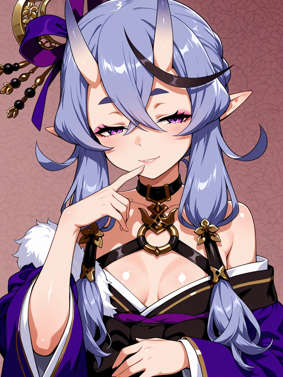 Medusa，（A white border around a red rectangular background：2.5)，There are a lot of snakes in the background，long  skirt，Sitting down， D-cups， face，stooped，High detail,Moles under eyes, Heart-shaped pupils，Love pupils，cropped shoulders，Lots of hearts，Fleshy thighs,highly rendered，detailed face with