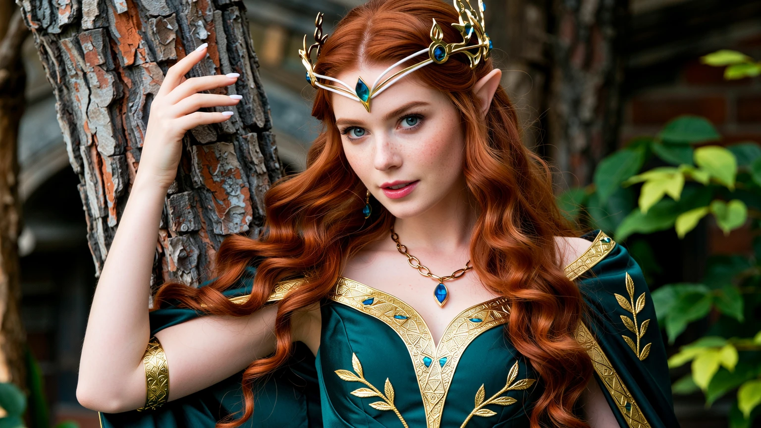 1910s analog film photograph, colorized photo of an elven maiden, 18-years-old, amazonian stature, thick-fit hourglass figure,  , toned, athletic, wearing a victorian traveling dress, warm almond complexion, pointy elf ears, blue eyes, platinum blonde hair, thick curly bangs, resembles Margaery Tyrell, standing in a manor drawing room, RAW Photograph, dslr, soft lighting, high quality, film grain, Fujifilm XT3, detailed skin with visible pores, insane details, masterpiece, 8k, 35mm photograph, faded film, desaturated, grainy, vintage, Lomography, stained, highly detailed, found footage, long elven ears