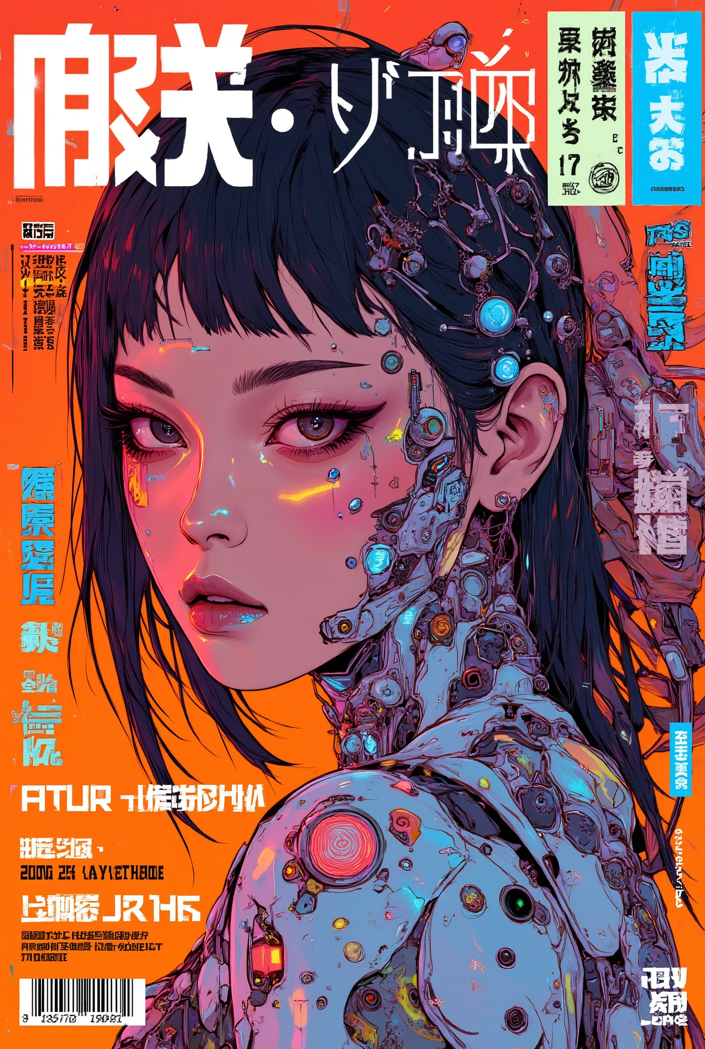 (magazine cover:1.3),ulzzang-6500, (realistic: 1.3) (original: 1.2), masterpiece, best quality, beautiful clean face, fullbody, 1girl, glitch art, (digital distortion), pixelated fragments, data corruption,colorful noise, visual chaos,contemporary aesthetics