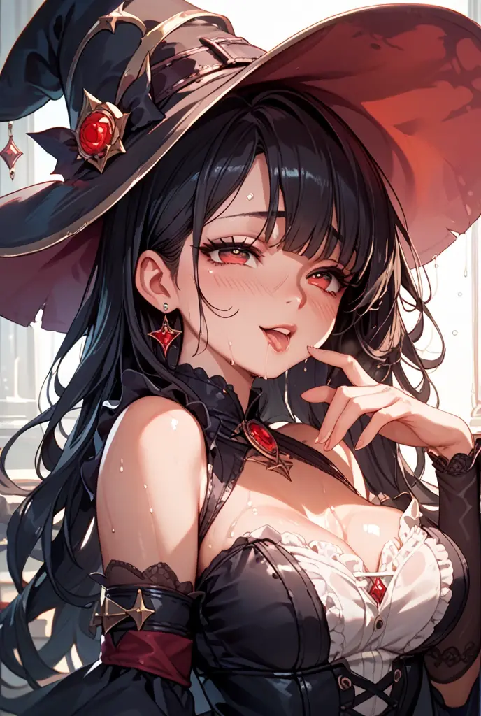 One girl, ruby, black diamond, petals, brilliance, detailed eyes, detailed face, detailed breasts