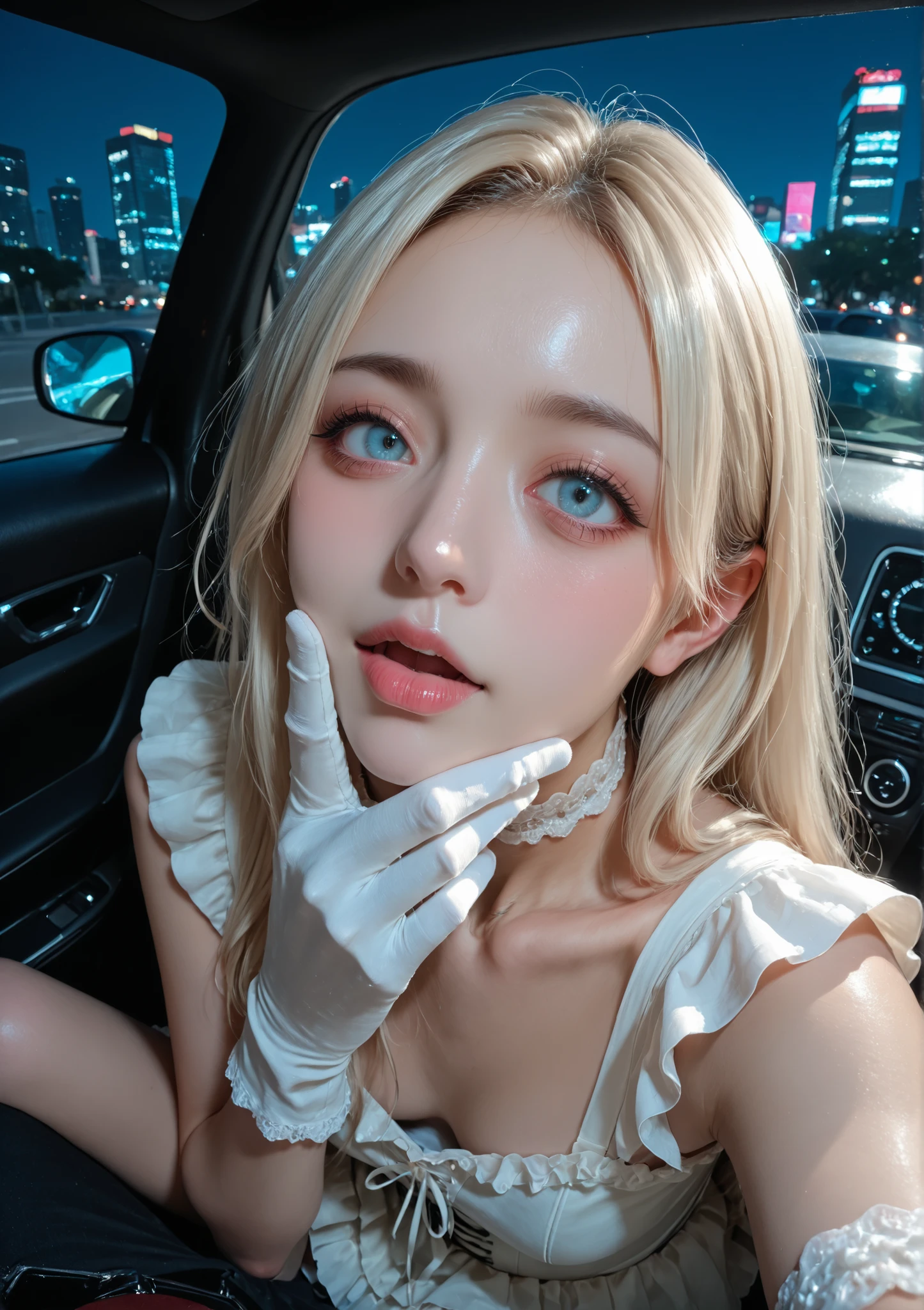 Masterpiece, detailed, high quality, top quality, 特別に演出されたシーン、close up portrait, from chest up, ポニーテールの日本人女が夕日に照らされて光が反射しています、ride on male, detailed cute k-pop idol face, high resolution beautiful face, stand and spread legs wide, super flat chest, 女性は透明なレインコートを着ています、女性は透明なセクシャルなダーク赤いパンツを履いています、私は女性の大きな赤いレースのブラを見ることができます、女性は見えないパンティを着用しています、 女性はパンストを履いています、女性は赤いい光沢のあるレスリングブーツを履いています、赤い膝当て、サンタクロースハット、too short frill skirt, thick thigh, white gloves, 大きく太い機械を手に持っています、彼女はビルの外の階段を登っています、幾何学的で複雑すぎる模様の壁、白いシロップが付いた肌、背景に光る雲がある、高画質、高品質な、リアリスティック・オン・フォー、8k、super dynamic angle, as action cinema, as official art, as cover art concept, no text, (((from dynamic view))), face from above, ((realistic super detailed skin neck)), beautiful eyes, mouth gesture, in car, on car sheet, night buildings, クリスマスのイルミネーションの背景、輝く飾りがついたクリスマスツリー