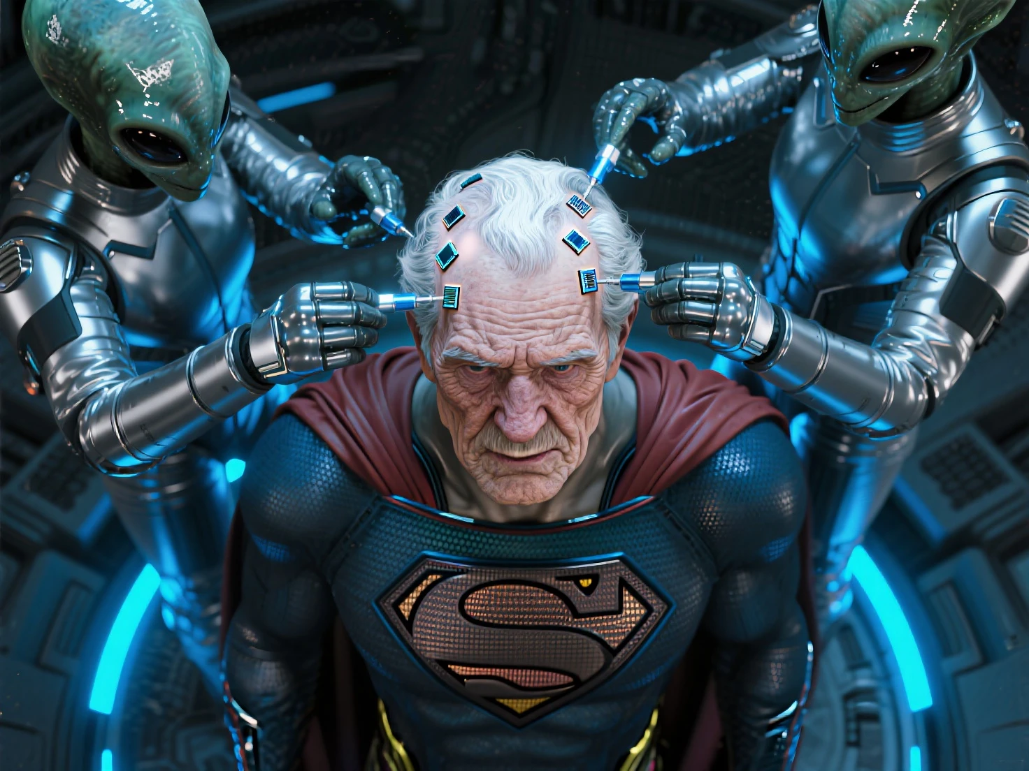 a close up of a person with a weird face and a weird body, in the movie lifeforce (1985), christopher lloyd as belial, john carpenter body horror, phantom dust gameplay screenshot, blue - ray screenshot, film still from god of war, screenshot from the 1983 film, freezing blue skin, film still of batman --auto --s2