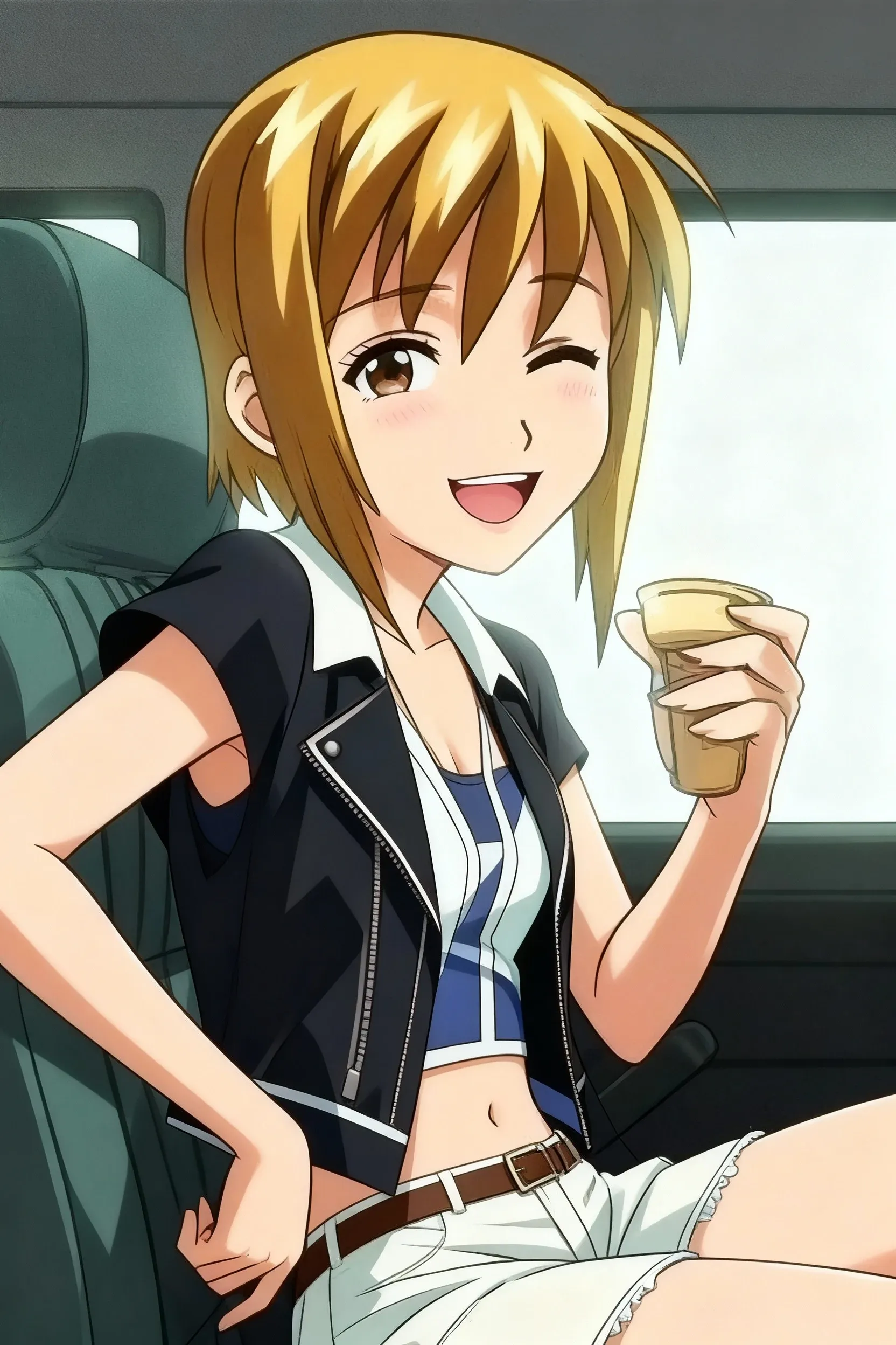 ochakouraraka, ochako uraraka, (uraraka ochako:1.5), (brown eyes:1.5), brown hair, short hair, blush, blush stickers, smile,
BREAK  shoulders, blue shorts,white shirts ,pink pink boots,black socks,
BREAK outdoors, city,
BREAK looking at viewer,
BREAK (masterpiece:1.2), best quality, high resolution, unity 8k wallpaper, (illustration:0.8), (beautiful detailed eyes:1.6), extremely detailed face, perfect lighting, extremely detailed CG, (perfect hands, perfect anatomy),sitting down on chair,medium ,