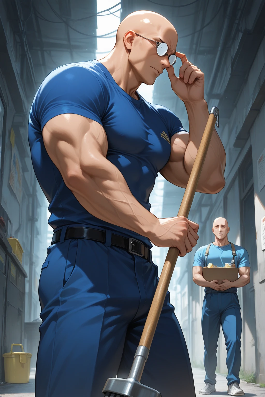 (: 1.5), (handsome Man sleep on table eating bread ),(crew cut short hair:1.8),black eye,(Wear a fitted round neck t-shirt in navy with a police badge.:1.5),(fit neck),Navy blue jeans,(black_gloves:1.2), Korean guy,chest muscles,large arm muscles,blood vessel,Big muscles,Broad shoulders, (open mouth:1.2),(face up:1.2),(close eyes:1.5), middle of the road,smile, In the bread shop, ( :1.8), ( very long: 1.6),  very Big, (Big ), ( of the : 1.6), ((very big, very long )), , hold your hand on your , () , ( in bread:1.3)