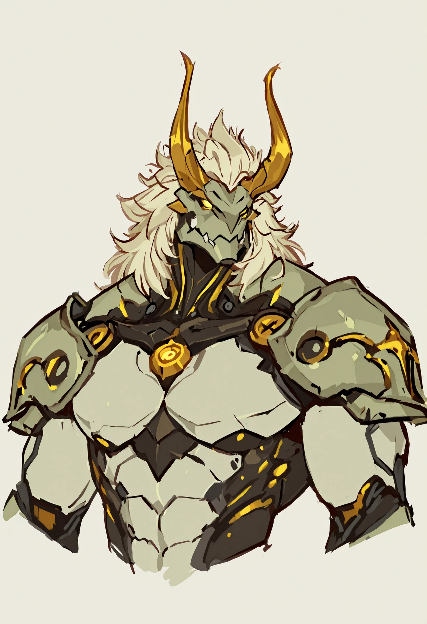 masterpiece, best quality, amazing quality, very aesthetic, humanoid warforged, dnd warforged, handsome, fantasy, short mane hair, detailed musculature, muscles coverd by scaly armor, balanced yet muscular physique, thick arms and legs, wide bulky chest and shoulders, muscle-shaped armor that highlights musculature, segmented armor ike body, mechanical detailed face, prominent jaw, sketch, concept, portrait, upper body focus