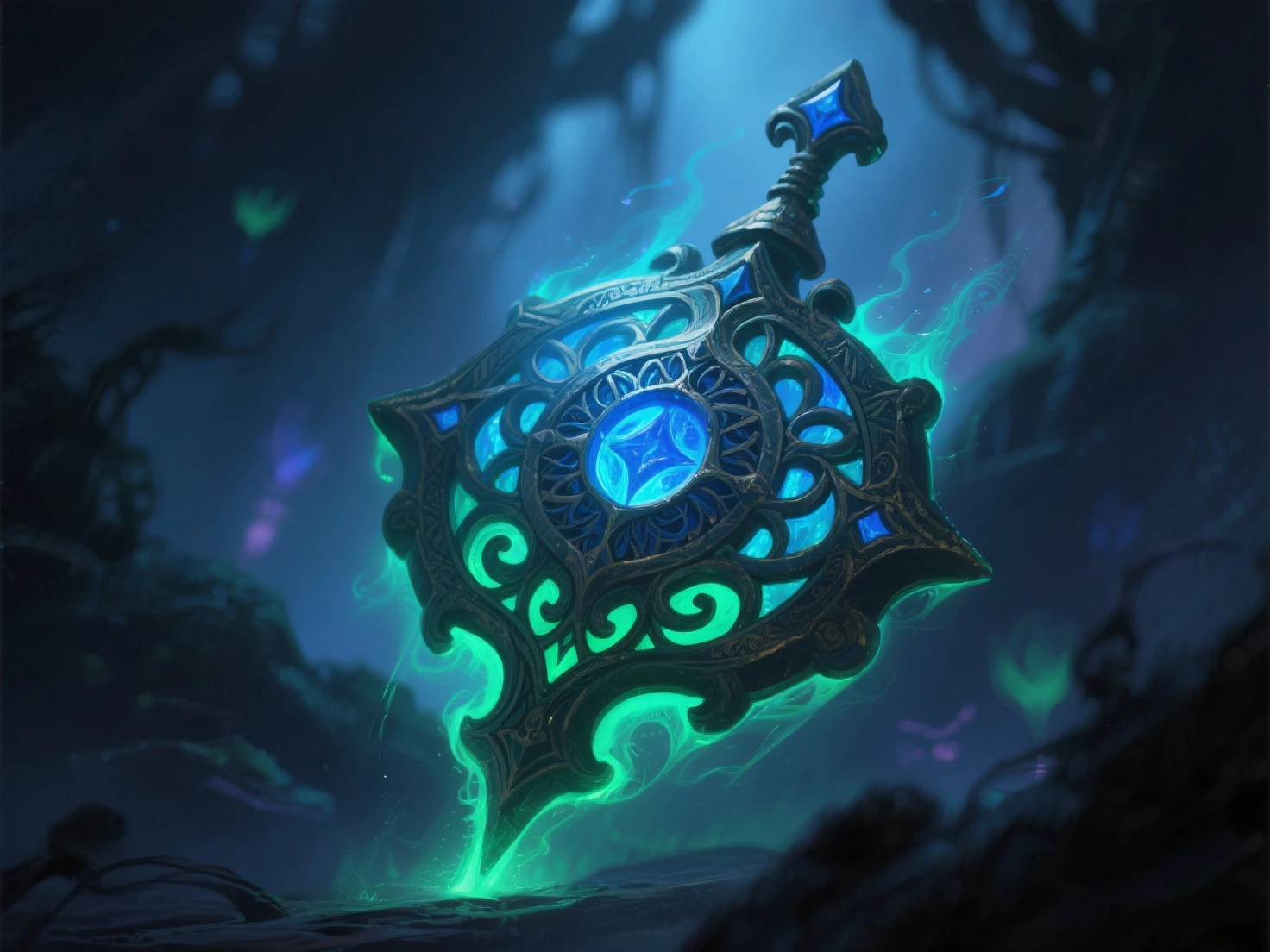 there is a picture of two swords with blue lights on them, dual swords, arcane league of legends, league of legends arcane, fantasy scythe, arcane : league of legends, style of league of legends, arcane jinx, glaive, style of ghost blade, league of legends style art, painted in the style arcane, sword antlers --auto