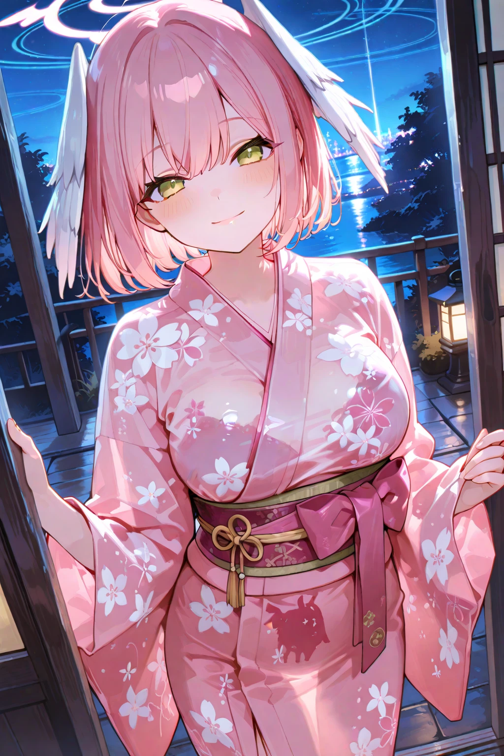 One girl, Realistic, (View your viewers:1), (Urzan-6500:0.66), Thighs, just legs, Speckled sunlight, Highest quality, Ultra-high resolution, (photoRealistic:1.4), Miko Yae, Fox Ears, short hair, pink hair, yes_cherry blossoms, jewelry, cherry blossoms, (smile:1), just_shoulder, hair_ornament, purple_eye, , independent_sleeve, , detailed eye,, (light smile:1), , (Small ???????:1.4), , (just upper body:1.4), Put your arms behind your back,((Toddler girl))　((5 years old))((?????))　((????))長いhair
