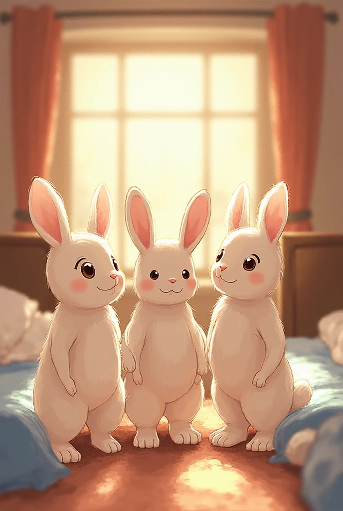 a sticker、group of cute rabbits、simple background、