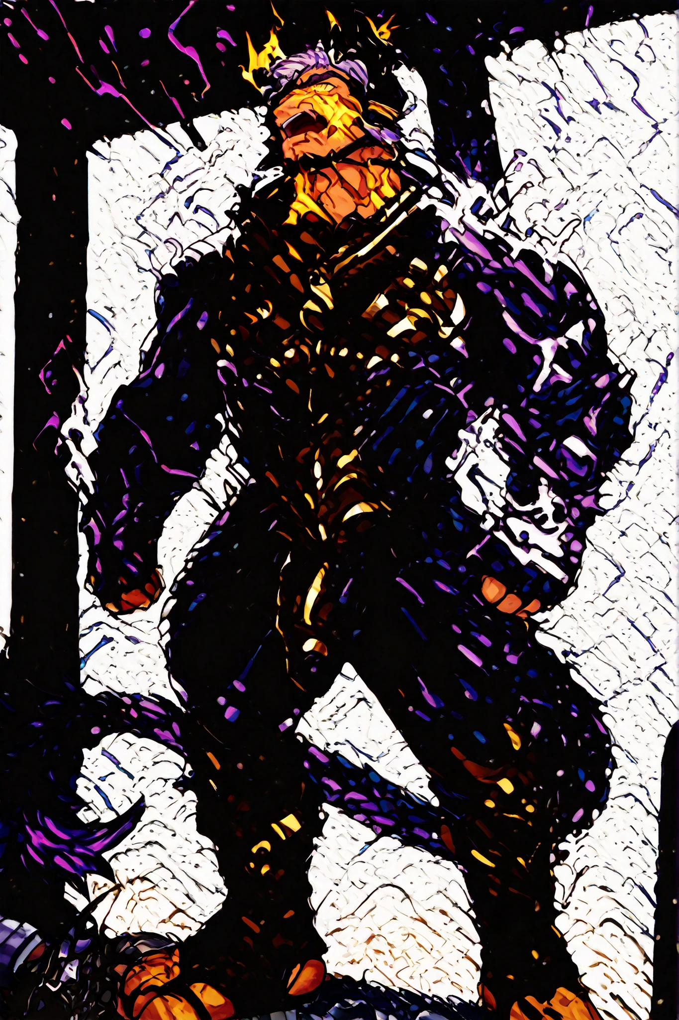 male devil playing in a water park,switch to a larger image, Background of the depiction.、his  are protected by a tiger head design、is burning with a yellow flame。,is more realistic than the person。,horns growing from purple lightning。,The upper half of his devil's face is covered。 {X} he has sideburns all over his neck。 {X} he has purple lightning patterns on both sides of his hair。,Purple beard,Devil's Face   , Background of the depiction of a devil wearing clothes, 8K High Resolution Art , nose, Eyebrows are purple flames,the horse's tip is a purple flameで燃えている,Gigachad's Muscular, Razielle IRL, Art Stationで人気, Male art, POV Fur Art, switch to a larger image of God Poseidon。, strong, Fat, Buccanarian's Body, SFW version, Art Stationの男性的な美的センス,Epidermal、Naked skin is dark gray、、light purple,purple hair can be seen through,his hair shines fluorescent purple。,his hair looks like a purple flame,Both sides of his hair are connected to a beard。.。the horse's tip is a purple flame,the back part of the upper center、he is a yellow-haired king style devil。,horns growing from purple lightning。.,彼のはis burning with a yellow flame。,Background of the depiction is a realistic beach.,his  are burning with a yellow flame.。

