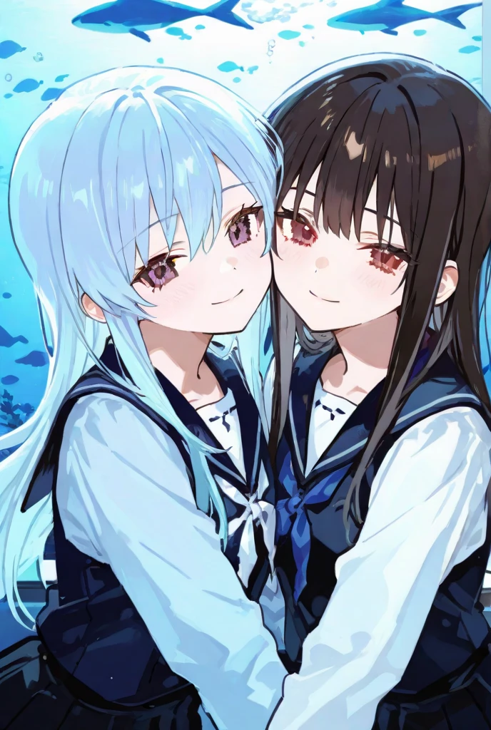 2girl

(1girl ahoge), (1girl covering one eye), (1girl long hair), (1girl curly), (1girl wavy hair), (1girl messy hair), (1girl curly hair), (1girl shiny hair), (1girl spiked hair), (1girl white hair), (1girl white eyes), (1girl irisless eyes), (1girl white jitome), (1girl pale skin), (1girl white hoodie), (1girl white pants), 

(2girl black hood), (2girl black jacket), (2girl scary face), (2girl black costume), (2girl black gloves), (2girl evil smiling), (2girl curly), (2girl covering one eye), (2girl hair over one eye), (2girl black hair), (2girl black eyes), (2girl black skin), (2girl twintails), (2girl low twintails),

(caustics, masterpiece, best quality, high quality, ultra detailed), (In the town:1.5), scenery, fish, bubble, blue theme, (underwater:1.5), (air bubble:1.4), (bubble blowing:1.3),