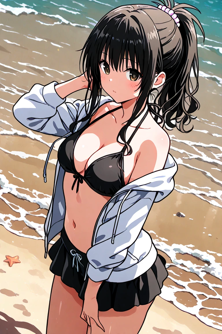 score_9, score_8_up, score_7_up,BREAK,best quality,masterpiece,aesthetic,very aesthetic,(mid,anime style), medium shot, 1girl, inoue takina, lycoris recoil,black ??????,navel,side-tie_??????, shirt,wet.shirt lift,
(Shiny ?????????), 

cool,
standing pose,top angle,straight-on ,

(beach,sunshine),
