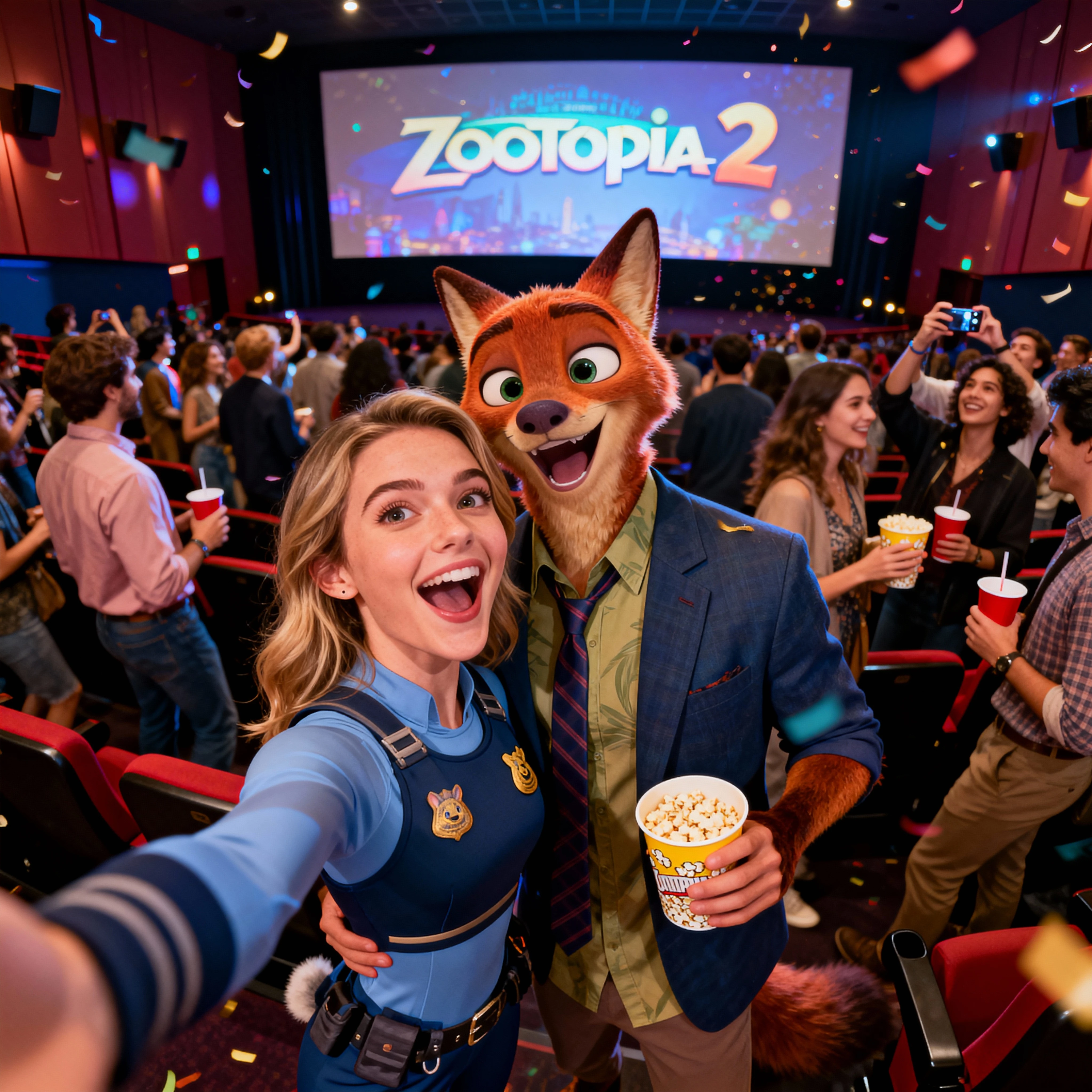 Classic Cinema Selfie with Zootopia 2 Poster