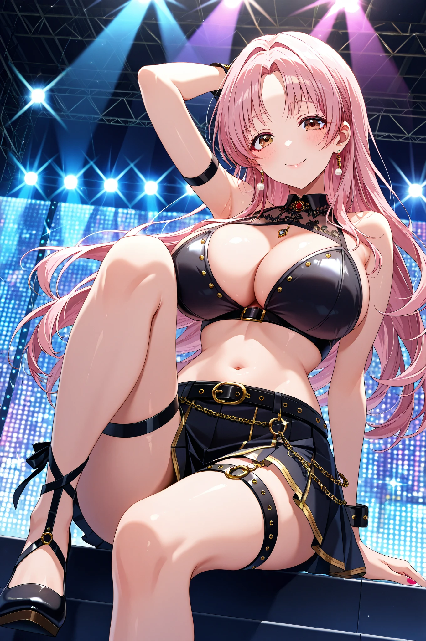 Best quality,Amazing,Masterpiece,Delicate,超高分辨率,Ultra detailed,intricately details,Beautiful detailed,8K resolution,(Extremely detailed Cg Unity 8K wallpaper),Sharp focus,((No text)),breast conscious,gigantic cleavage breasts,Areola Slip,Covered,Bursting breasts,Lively breasts,framed breasts,High transparent gauze light pink mini bikini，High transparent gauze light pink mini bikini，High transparent gauze light pink mini bikini,Tongue stock,Makeup,cheerfulness,Reflectors,ahegao,Pink eyes,Heart earrings,1,Solo,Female pervert,view the viewer,hair flower,Long hair,multicolored hair,Shiny hair,Barefoot,Bottomless,Thick thighs,Bare legs,Thighs open, Thighs open