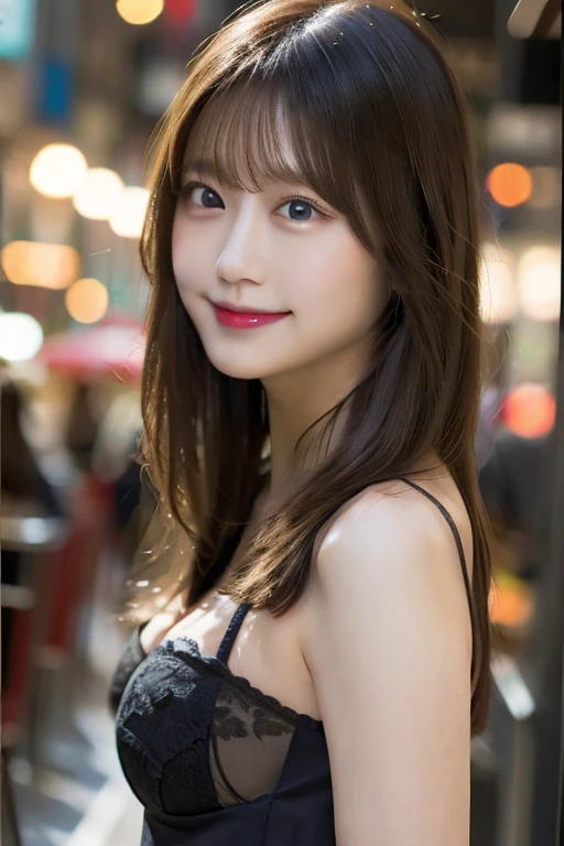 (masterpiece, highest quality: 1.2)、(White skin: 1.3)、(Beautiful Face: 1.3), (超Detailed Background, Detailed Background: 1.3)、Beautiful Japanese Women Photos、Upper body image、(Droopy eyes: 1.3)、Dark brown eyes、Beautiful brown hair、Blunt bangs、Long Hair、((Large :1.2))、(Bodysuits)、Corset Hinneyskin)、(detailed city background:1.2), (Captivating smile:1.15), Perfect female body