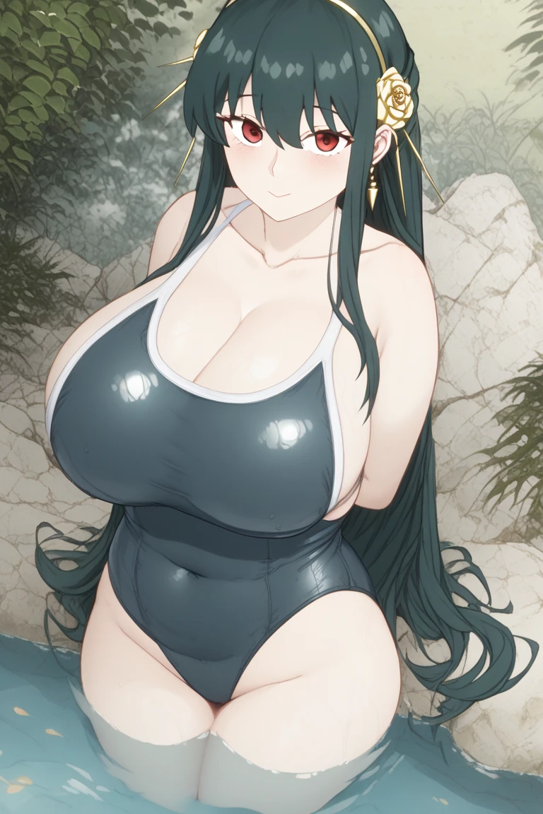 yorbriar, yor briar, black hair, (red eyes:1.5), earrings, gold hairband, hairband, long hair, sidelocks,underboob,pointy ???????,????????????,
BREAK ??????,
BREAK outdoors, beach,
BREAK looking at viewer, 
BREAK (masterpiece:1.2), best quality, high resolution, unity 8k wallpaper, (illustration:0.8), (beautiful detailed eyes:1.6), extremely detailed face, perfect lighting, extremely detailed CG, (perfect hands, perfect ???????),