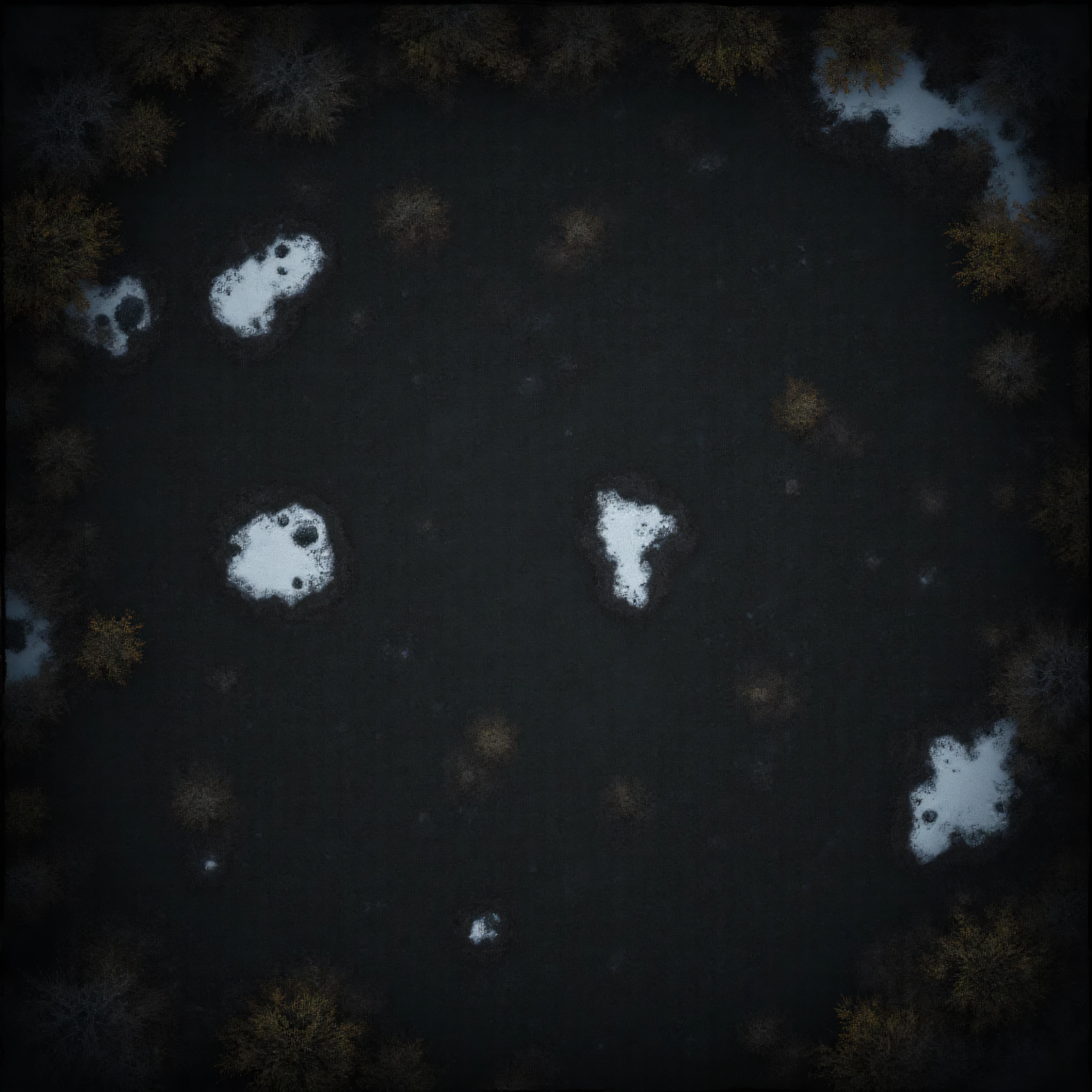 RPGmap, Isometric 2D planar view strictly from above in the form of a 2D map for a board game flat field late autumn, dark mud,  melted snow , (without bushes and trees)