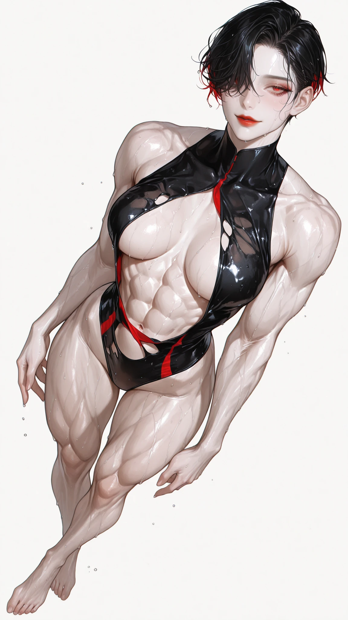 arafed female bodybuilder posing in front of candles, muscular ultraviolent woman, muscular and terrifying, strong and imposing, feminine and muscular, exaggerated physique, Dark goddess with six arms, exaggeratedly large physique, coxas musclegirls, detailed venous muscles, mulheres guerreiras musclegirls, massive muscles, dominant pose, huge muscles, bursting with muscles, extreme muscles, musclegirl, coastal, Huge coasts, side-by-side, gazing at viewer, looked at me, side-by-side, flexed arms, Eyes red, ela colocou as hands on breasts, , looking at me, malicious smile,facing me, hands on breasts, extremely tight dress, more muscular, muito musclegirl