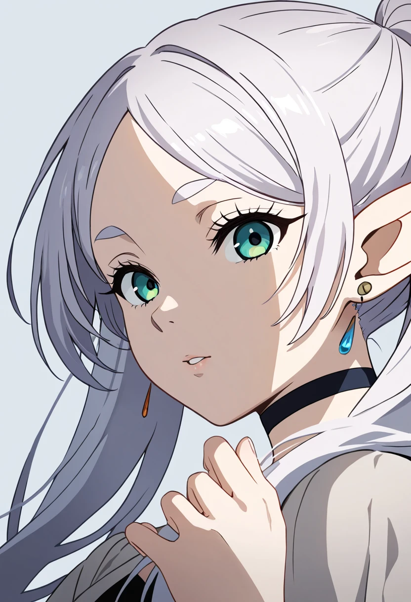 to freeze, to freeze, long hair, ponytail, (green eyes:1.5), White hair, pointed ears, elf,
BREAK shirt, long sleeves, jewelry, Tights, earrings, striped, black Tights, lure, striped shirt,
BREAK looking at viewer, upper body, whole body,
BREAK outdoors, sky, nature,
BREAK (masterpiece:1.2), Best quality, A high resolution, unity 8k wallpaper, (illustration:0.8), (beautiful detailed eyes:1.6), very detailed face, perfect lighting, extremely detailed computer graphics, (perfect hands, Ideal ),