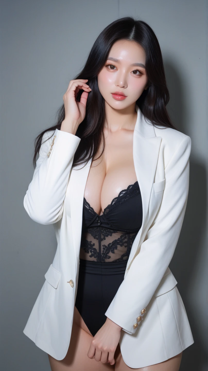 ((Masterpiece, best quality)), edgQuality,smug,smirk,
((edgpdress, a woman in a dress posing for a picture )), huge breasts, curvy, jewelry, jacket, bag, formal, suit, pencil skirt, handbag, realistic, office lady, skirt suit, wearing a pencil dress, (no logos on background), (no logo), ((plain background)), ((plain background)), (((empty background))).
