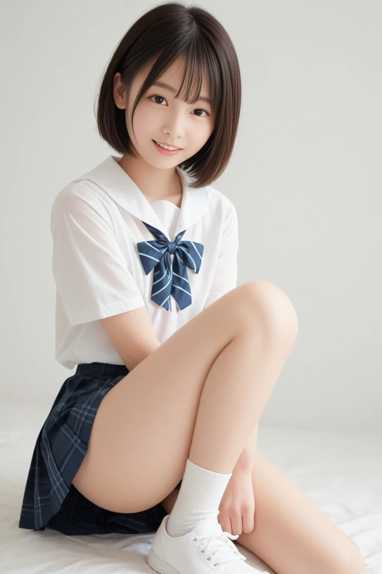 majicMIX Real、(Raw photography:1.2)、(Photorealsitic:1.4)、The beauty of beautiful details、and delicate facial expressions、((Panties are visible))、(crouching down)、Man streak in panties、Has detailed eyes and expressive detailed eyes、Ridiculous、Incredibly ridiculous、huge filesize、ultra-detailliert、hight resolution、Transcendent beauty　top-quality、​masterpiece、(Japan school uniform))、Very detailed expression、Smaller chest、finely detail、Highly detailed face movie lighting、30-year-old girl、front facing、(((dynamicposes)))、((Sitting on legs with bent knees))、tight skirts、Sexy upper eyes、a smile