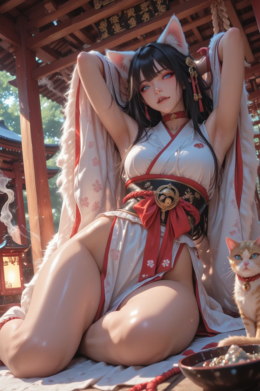 (RAW photo:1.2), ((photorealistic:1.4),(masterpiece:1.3),(best quality:1.4),ultra high res,(detailed facial features),(detailed body features),HDR,8k resolution, 1 girl, blushing face, detail colourful hair, 8k, ultra high details, perfect nose, cinematic lighting, perfect body, 1 man, , ?????, ?????, perfect , ridding ????, sweat body, ???????????, ????, 1 man, open mouth, cat ears ribbon, squirt, woman on top, black white yukata dress, big btits, large ??????