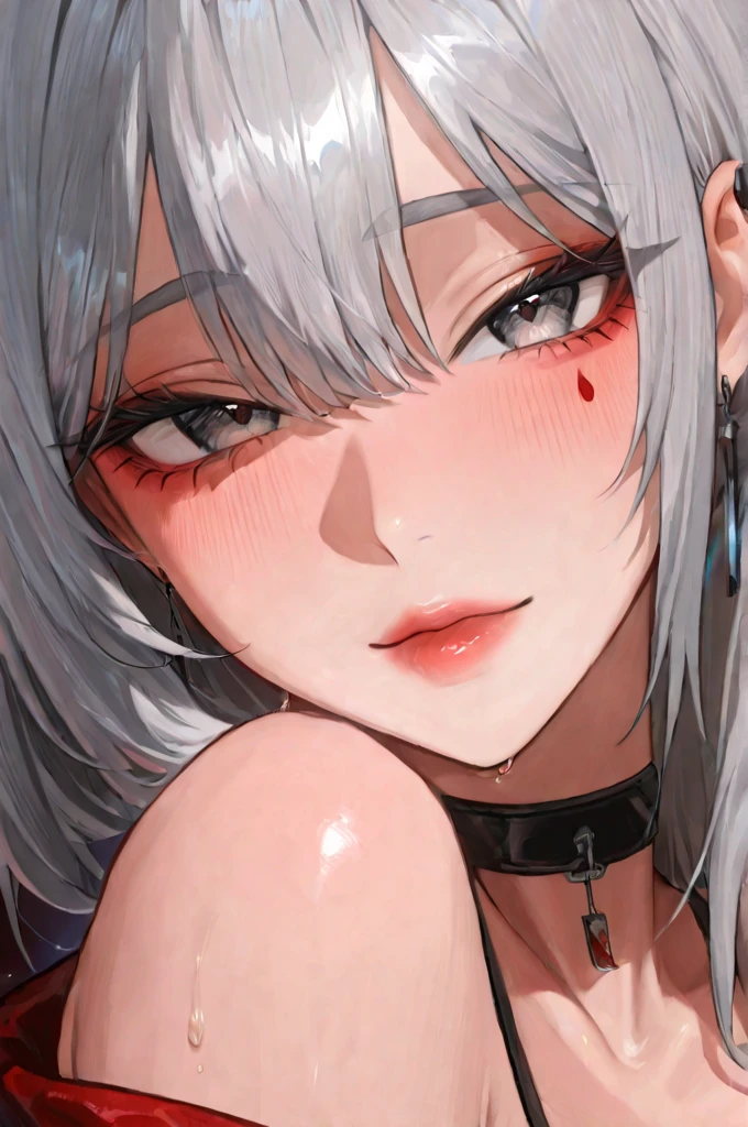 White Hair、Pink Eyes、Short Hair、laughing、Only one girl、alone、Cute、Face is close、Night、laughing、At the bed、Blushing、、Stick your tongue out、Only one person、Sweating、Excited