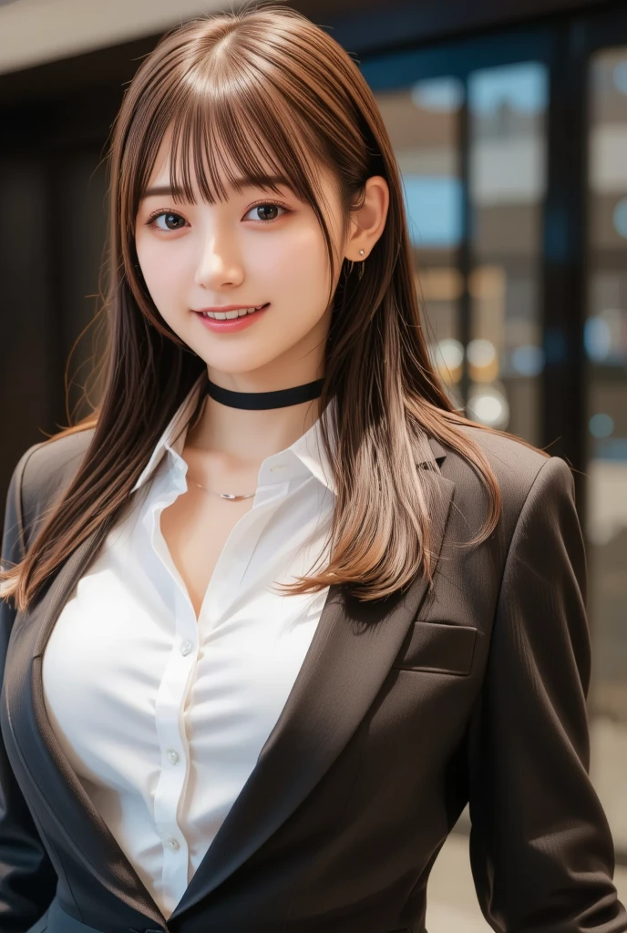 Beautiful woman, 25 years old, high ponytail, bright purple hair (like bright silver), perfect purple hair, Beautiful , (Realistic skin),elegant upper class wearing a black pantsuit, black jacket, white shirt,  visible, black pumps, and a business shirt. Elite secretary, working in the office, wearing a strict business suit, pantsuit style, wearing luxury high heels, girl wearing a shirt, wearing a business suit, wearing a business suit, black nail art, business Wearing a suit, Businessman, Business clothes, Wearing a black business suit, Wearing a white shirt and black jacket, Woman in a business suit, Business suit, Business attire, Raw photo, (8K, highest quality, Masterpiece: 1.2), (Complex Detail: 1.4), (Photoreal: 1.4), Octane Rendering, Complex 3D Rendering Super Detail, Studio Soft Light, Rim Light, Vibrant Detail, Super Detail, Realistic Skin texture, surface details, beautifully detailed eyes, highly detailed CG Unity 16k wallpaper, supplement, (detailed background:1.2),pony tail