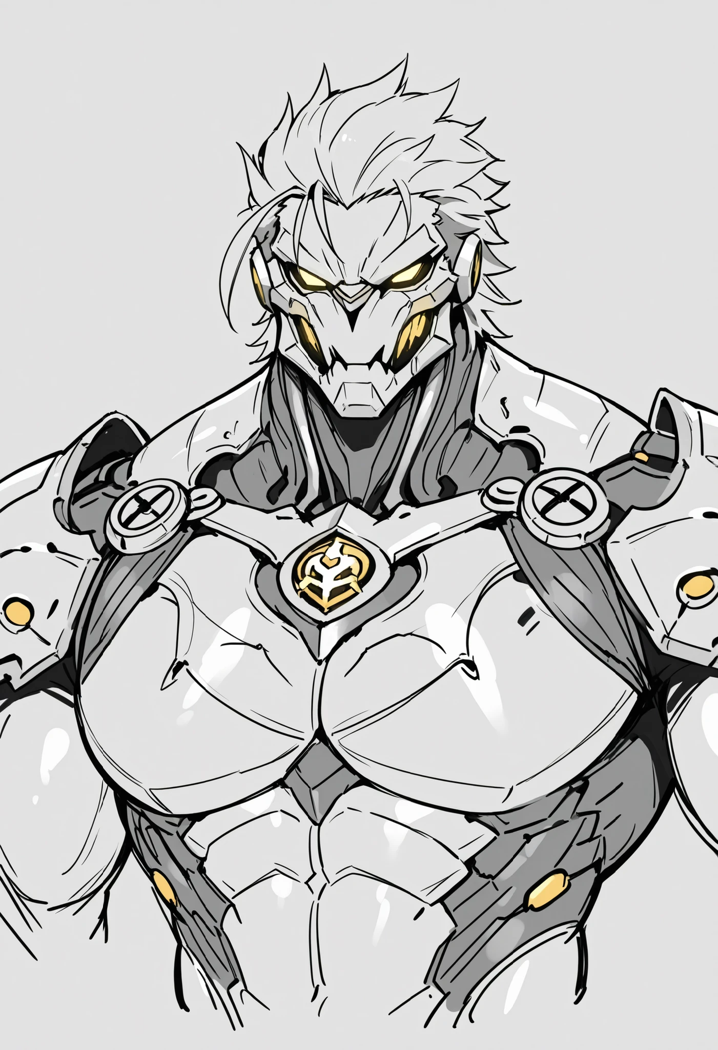 masterpiece, best quality, amazing quality, very aesthetic, humanoid warforged, dnd warforged, handsome, fantasy, short hair, detailed musculature, muscles covered by scaly armor, balanced yet muscular physique, thick arms and legs, wide bulky chest and shoulders, muscle-shaped armor that highlights musculature, segmented armor ike body, mechanical detailed face, prominent jaw, sketch, concept, portrait, upper body focus