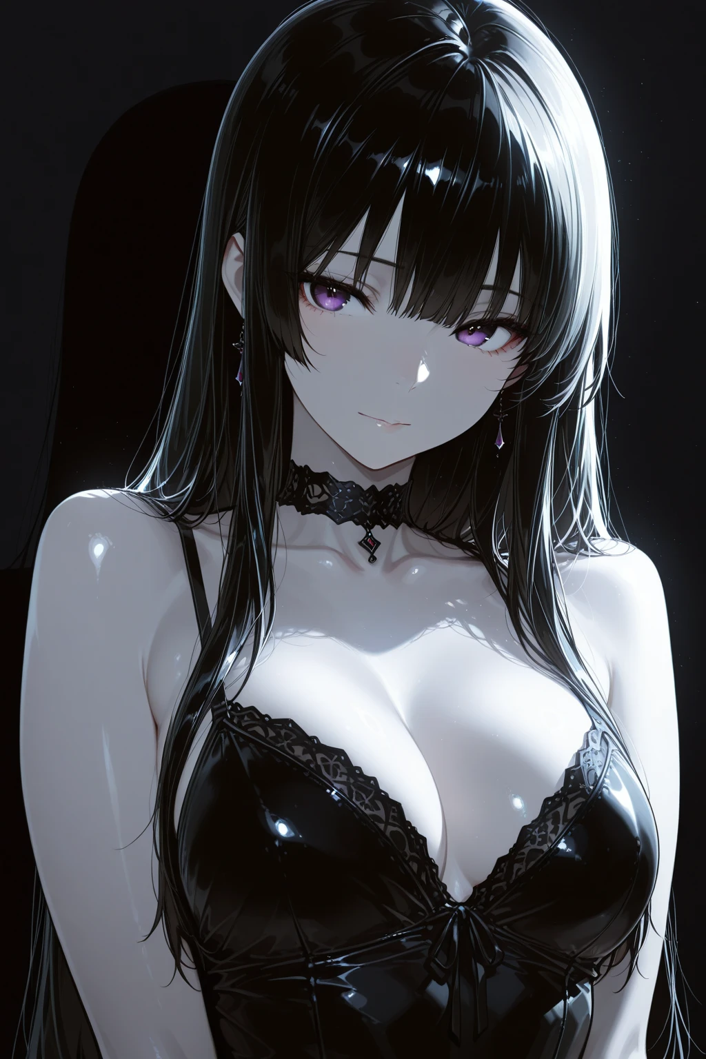 (detailed CG realism), (best quality), a sexy woman posing in a  squat posture, emphasizing the curve of her body and the beauty of her face, high resolution depth of field, dramatic lighting, black and white color scheme, classy and elegant vibe.