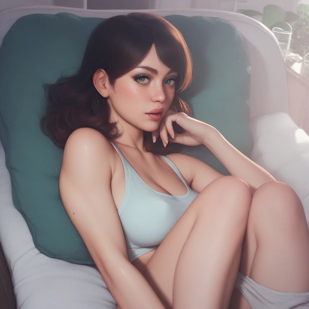 by (focus Glen Keane:1.25) and Daniela Uhlig, ((best cartoon cartoony toon :: cartoon illustrated painting style)), 1Orchishmaid, ((brown skin tone)), beautiful, waifu, solo, (slightly above view), (((eyes by Glen Keane))), (((face by WLOP))), ((pose: lying down view ???????????? :: matte black sunglasses)), (cyberpunk bedroom decor)