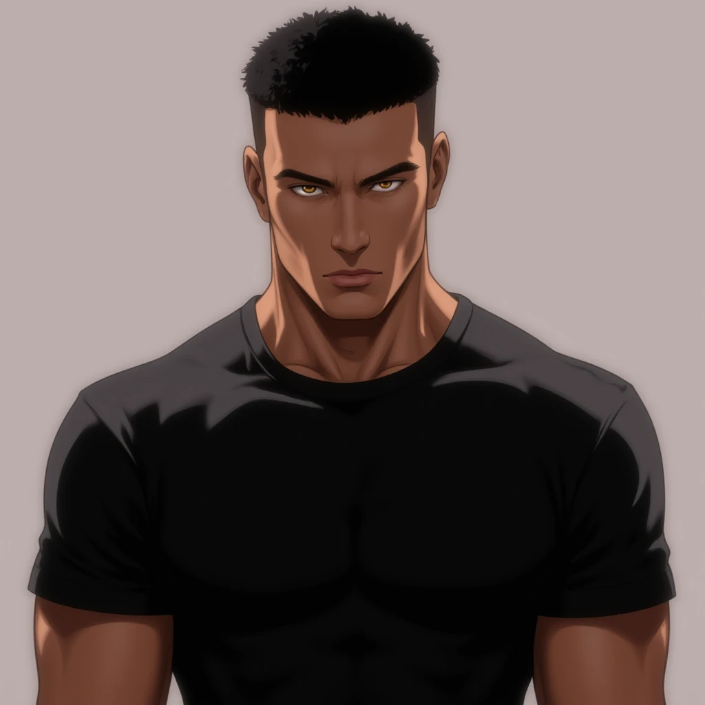 , , , anime characters：Gyee, Muscle Sports Student,  black skin, 1 muscular tough guy, Manliness, male focus, Mike White long sleeve tights, Very tight, The pectoral muscles are oversized, Slightly , muscular male, muscular, only, Upper body, alone, Black short hair, Thick eyebrows, stubble, Yellow eyes, White background, simple background, amazing quality, best aesthetics, Ridiculous, bright pupils, crew cut, parted lips,  smile, torogao, naughty face, drop shadow, best quality