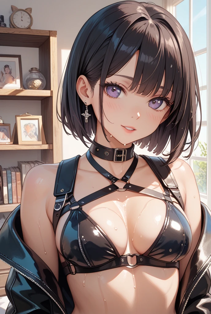 ( Room:1.5),darkened room,split-colored hair:1.5, ((Red and black hair:1.5)), (shorth hair:1.4)M female:1.5,M-shaped legs:1.4,Crab :1.3,long tongue out:1.3,((涎:1.3)),See-through separate lingerie:1.5,((masutepiece:1.6)),((Umbilical piercing:1.5))Alone,1girl in,Little girl:1.4,a junior high school student:1.3,(short stature:1.2),Gamine:1.2,Saliva:1.5,perspiring,Shiny skin,(shorttwintail:1.6),saliva:1.3,(black twin-tails),(Heart-shaped pupil),(Purple eyes:1.5),(short-hair:1.3),(short twintails),see -through:1.3,knee sox,(Horizontal stripes:1.2),(Red and black),(garterbelts:1.5), background:1.4,((dim room:1.5)),plump body,Whip whip, Large breasts,(Lower :1.4),the contours of the  are clear,,protruding nipples,plump body,Whip whip:1.4, , cleavage, gigantic cleavage breasts,(wide hips),((Underwear separately above and below;1.3)),((Transparent Lingerie 1.4)),Milk fat buttocks，(tmasterpiece:1.4),((huge-breasted,  for))，((Huge breasts)),cleavage:1.3,gigantic cleavage breasts,(long tongue:1.6),(split tongue:1.5),Tongue piercing:1.6 earrings,Bedroom background,(SM background 1.5),bewitching background,Training room,(bet),Meticulous anime two-dimensional style glitter eyeliner: 1.5, enhancement_Bondage,Crotchless panties,ahe face,(anthill formica),Pee,(incontinence),Omorashi,Yariman,bich,Metamorphosis,The tattoo,Fornication