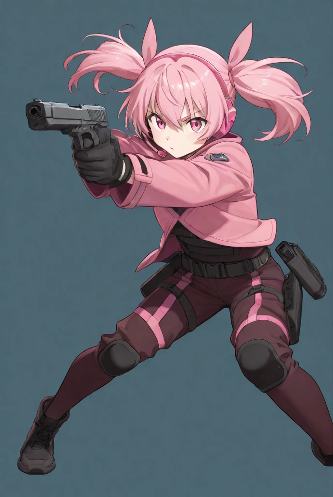 Cute Girls Landmine makeup Mass production type Half-up twin tails White background fullbody Her hair is two-tone blonde and pink.