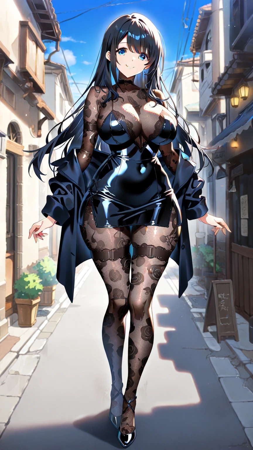 Pixel-Silverville 1 girl, stockings, black stockings, (demonic horns:1.2), street, sunset, masterpiece, best quality, camel finger, ????, ??????, facing the viewer