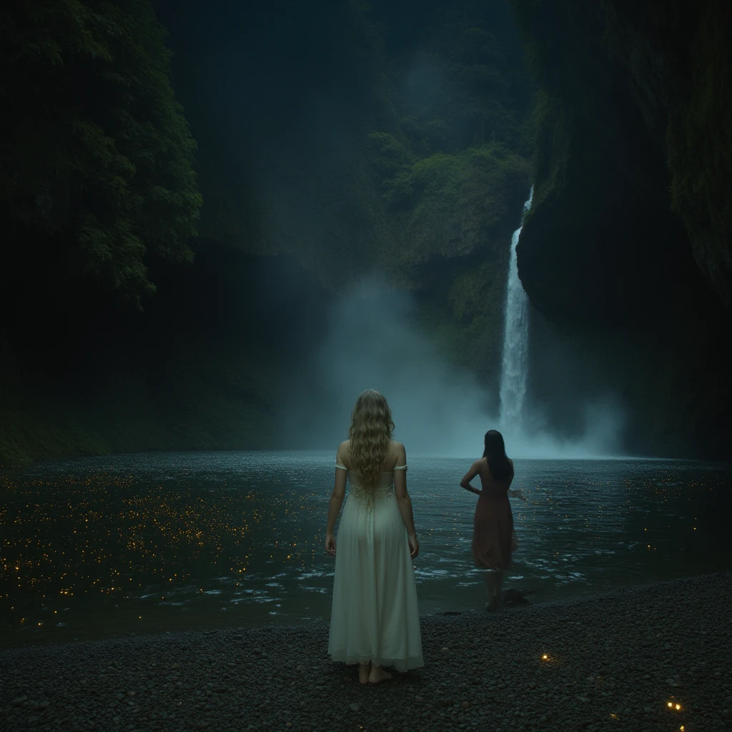 Princess (Blonde, wearing long dresses, Have a magic wand), background (forest, moon), gigantic tits 