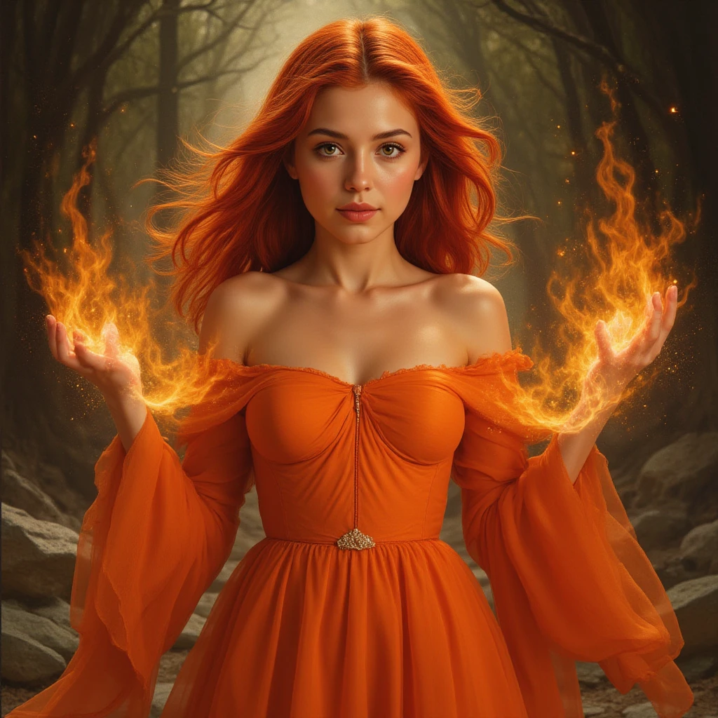 Outstanding drawings of beautiful Caucasian girls, intense, Surrounded by flames, dota2 firegirl style, Ghost knife style, Fire-like hair, long red hair, watery blue Big eyes, thin waist, wide , Mage Dress, Magic Color, world of warcraft style, blizzard entertainment, Ultra HD, 8K, real skin texture, best light, best shadow, Dota 2 Lina, action, magical world, overhead view, small mouth, small nose, Big eyes, cute