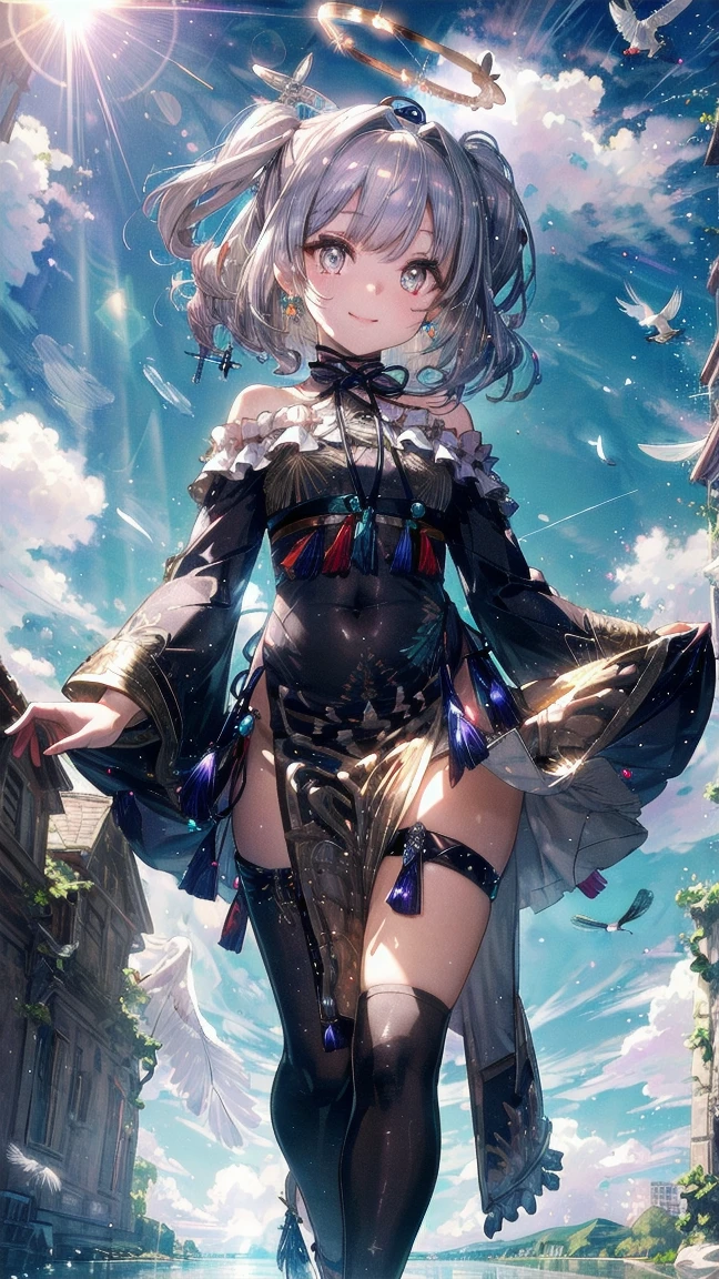 (masterpiece, Highest quality:1.2), Cowboy Shot, alone, One girl, Sumire Kaga, Virtual YouTuber, smile, Mouth closed, View your viewers, short hair, hair ornaments, White Hat, shirt, Capelet, Scarf Crouching,skirt,Thighs,barefoot,White 