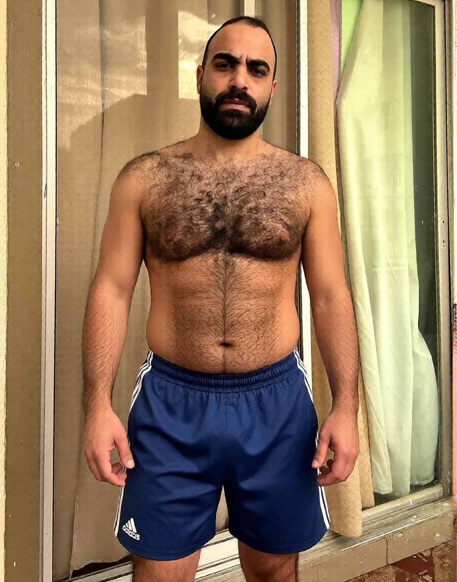 Arafed man with beard and  standing in a bathroom, (38 years), well-built, hairy  and hairy body, muscular gigachad, 45 year old men, hairy body, hirsute and muscular, partially male hairy torso, hairy , hairy torso, 36 years old, wet hairy bodies