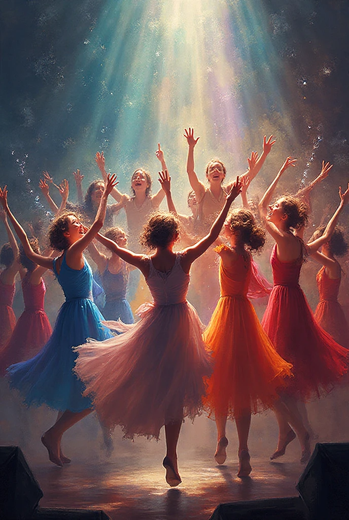 three women have fun and dance, each raising a cup of liquor to the sky, luxurious glasses (art inspired by Brian Froud and Carne Griffiths and Wadim Kashin, intricate details, oil painting)
