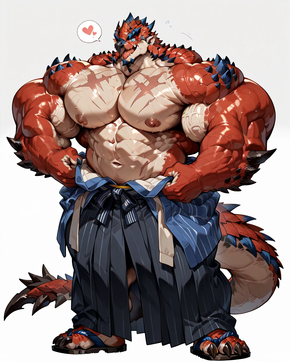 Lindong, zoroj, echin
 1boy, 1man, solo, a (furry incineroar) standing, (face, detailed face, glasses), white background , front view, massive muscular , sixpack, (white tanktop and black pants), well-muscled old man. ((thick arms, huge pec, huge arms)), wide smiling. Add textures and details to make the image more realistic, such as the appearance of the. Make sure the resulting image is high resolution, 8K quality