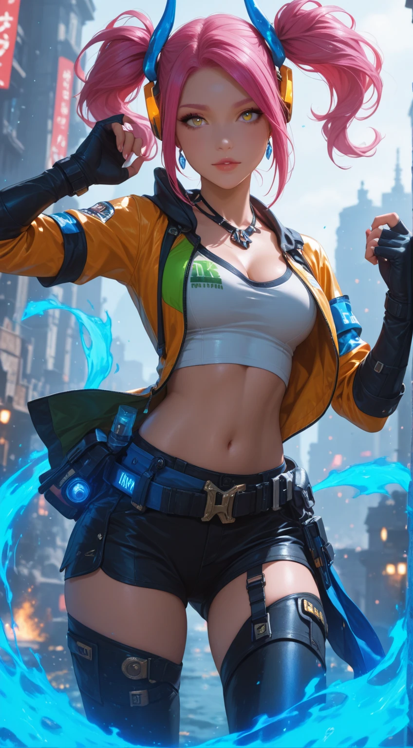 Fazendo uso dos recursos de pintura em alta qualidade (best quality, fotorrealista), efeitos de contraste intenso e drama (Alto contraste, Alto Drama:1.1), Depict a scene with a woman in a fighting position inside a dark ring. The painting should have anime proportions, with an intense and energetic expression (intenso, Energetic:1.1) no rosto da personagem. As for the physical appearance of the character, ela deve ter cabelo rosa com destaque e olhos verdes chamativos (olhos verdes impressionantes). The character's hands must be bandaged (Bandaged hands) e ela deve apresentar hematomas espalhados pelo corpo (hematomas por todo o corpo), giving the idea that she is in an intense struggle. A personagem deve estar vestindo roupas de academia (gym costume) suitable for the practice of fights. Ela deve ser retratada como Sakura Haruno, a fictional character whose fighting style is known to be agile and powerful. Certifique-se de que a pintura seja muito detalhada, (ultra-detalhado). Utilize uma paleta de cores viva e vibrante (vivid colors), ressaltando o contraste entre o cabelo rosa e os olhos verdes. The lighting effect is extremely important. Use studio lighting (studio lighting) para enfatizar a cena de luta, highlighting the muscles and movements of the character's body. pele oluminada, sangue, machucados, droga, com uma mascara ninja, deixando os olhos verdes a mostra