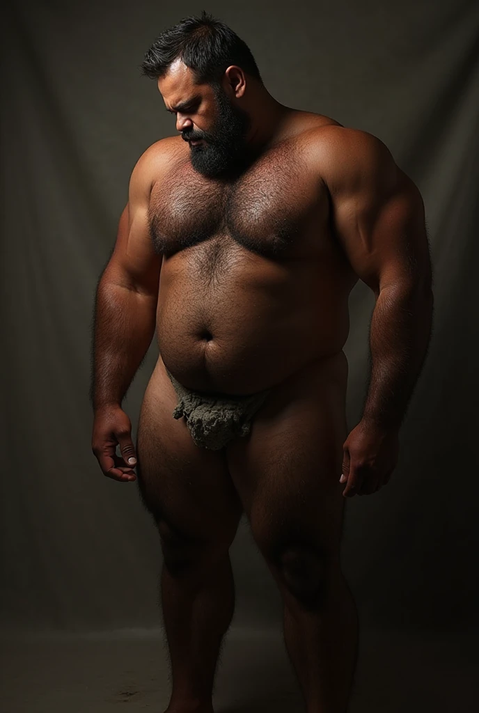 (best quality,4k,8k,highres,masterpiece:1.2),ultra-detailed,(realistic,photorealistic,photo-realistic:1.37),full body portraits,studio lighting,physically-based rendering,extremely detailed face,fat sikh man,beautiful eyes,luxuriant black beard,(visible big black work boots:1.2),shirtless,strong built,body with muscular arms and belly,happy and confident expression,interesting background with warm tones,sharp focus