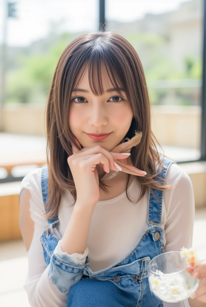 8K quality、High resolution、Realistic skin texture、High resolutionの瞳、woman、Rough dresiniskirt with no 、Princess Hair、リアルなwoman、Small breasts、Sweat accumulates in the chest、garden、Sit on a chair with your  and leaning forward、Ecstatic expression、Hang the laundry out to dry