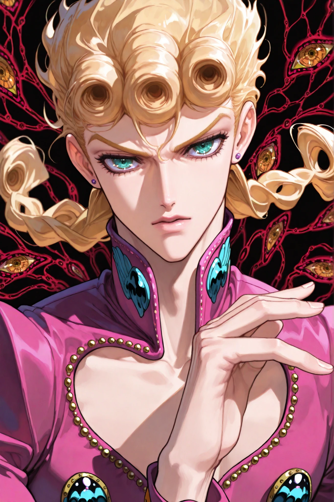 JoJo's Bizarre Adventure,Giorno Giovanna,jojo pose,,solo,1 male,dandy, beautiful ,strong,Dramatic,anime, SAFE CONTENT(masterpiece, 最High Quality, High Quality, detailed background, complicated details,complicated,Ultra High Definition, とても beautiful ,Newest:1.2)