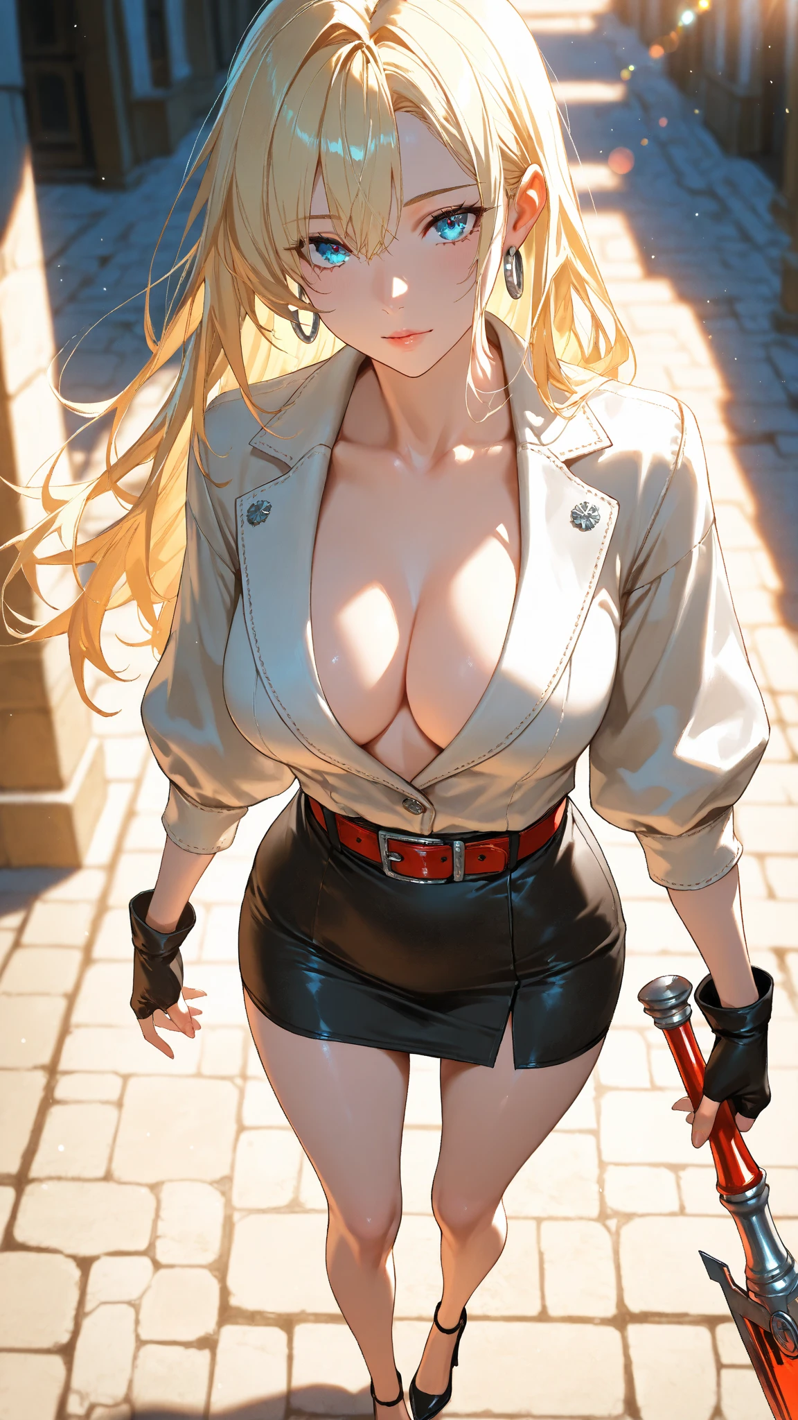 girl  smirking smile red blush red cheeks, , kneeling, , leather black collar slave, dog ears, fluffy dog ears, hands on glass  on glass  on glass window fog water drop, photo realistic, high resolution,  up, desk uniform, camisa branca, black skirt, cute face, blonde, milf