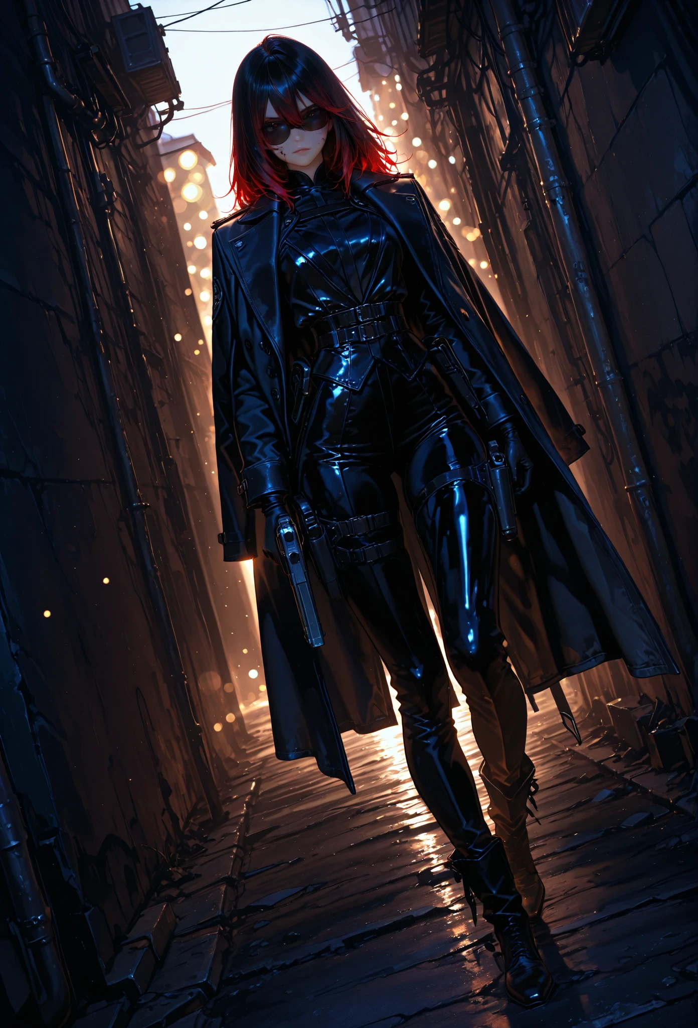 Scarlett Johansson、masterpiece、High quality 4K、villain (X-Men)、Gothic Girl、Sculpted Body Gothic Makeup、Black jacket、Red and blue 、masterpiece、Highest quality、Cowboy Shots、One personの女の子、One person、Technology Military 、fringe